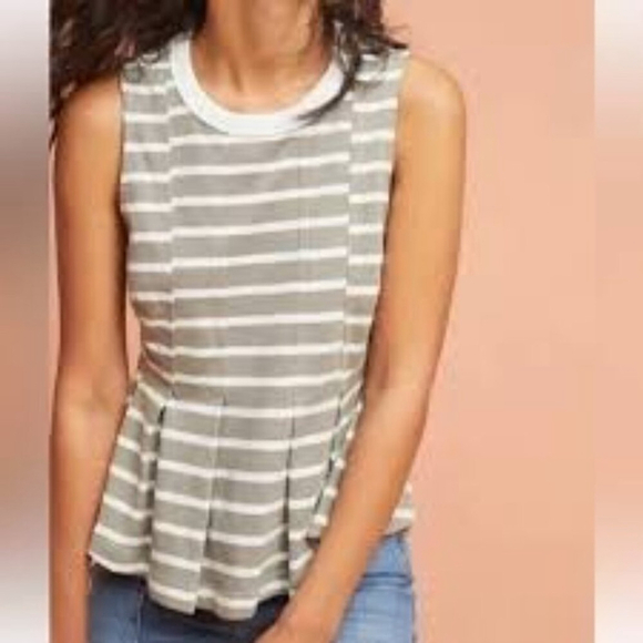 Anthropologie X Postcard Nautical Peplum Tank Blue & White Striped Size Small - Picture 5 of 8